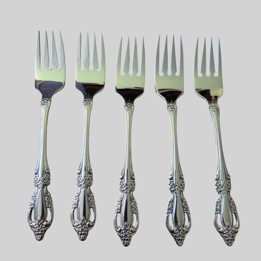 Oneida Raphael Distinction Deluxe Stainless Salad Fork Set of 5 Floral Scroll HH